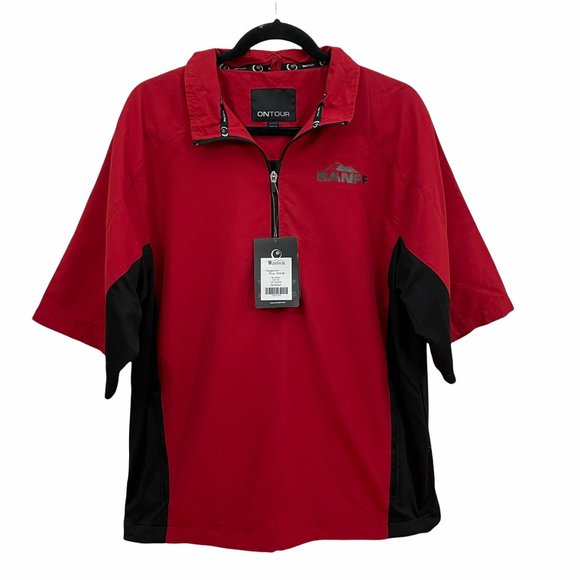 On Tour Men’s Short Sleeve Red Windshirt With Banff Logo Size Medium Brand New - Picture 2 of 11